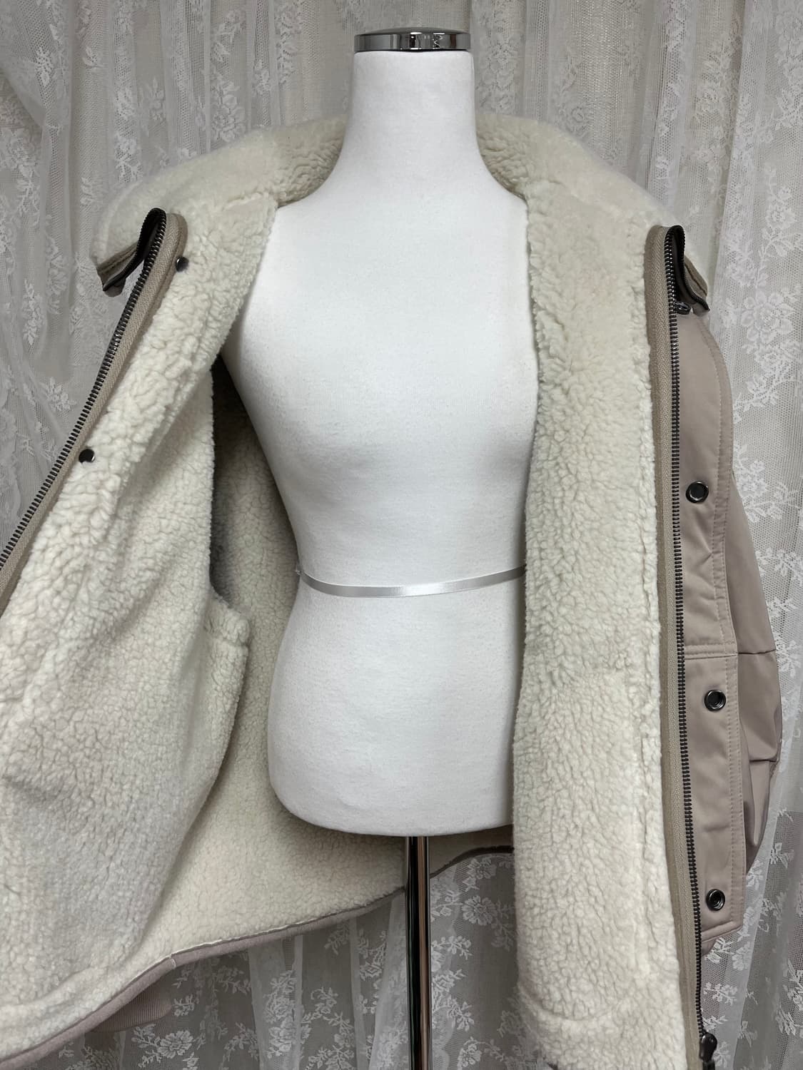 105) 시스템 옴므 시어링 레이어 패딩 점퍼 베이지 상품이미지6