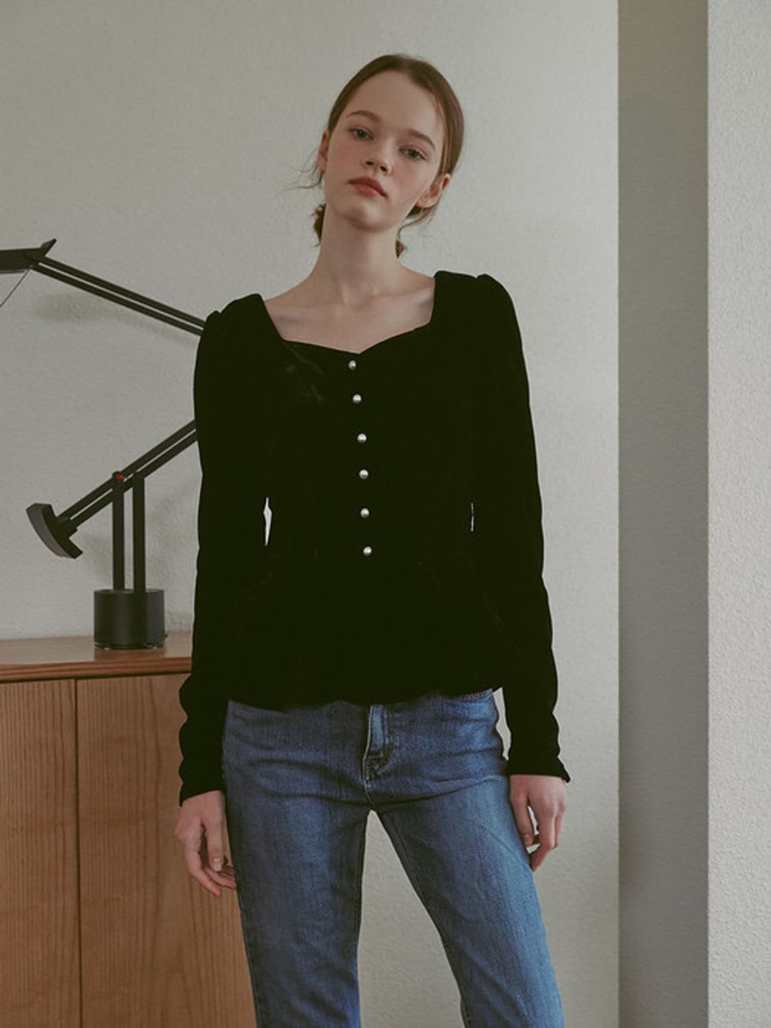 택O) [s] 보카바카 앨리스 하트 넥 롱 슬리브 블라우스 벨벳 상품이미지3