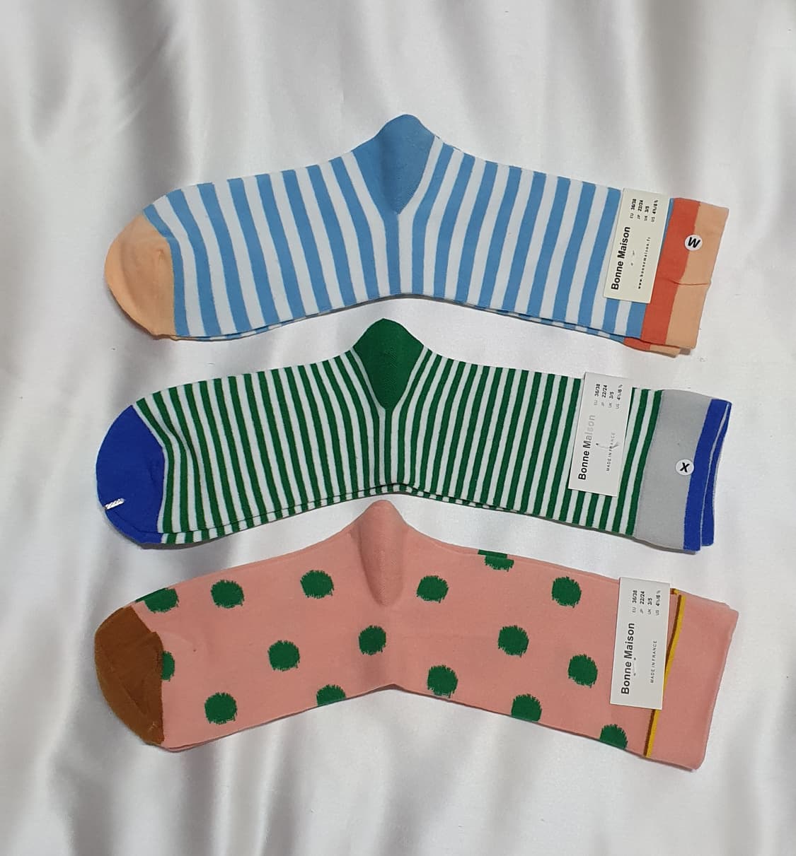 블루 그린 살구 도트 스트라이프 Bonne Maison 본메종 양말 상품이미지1