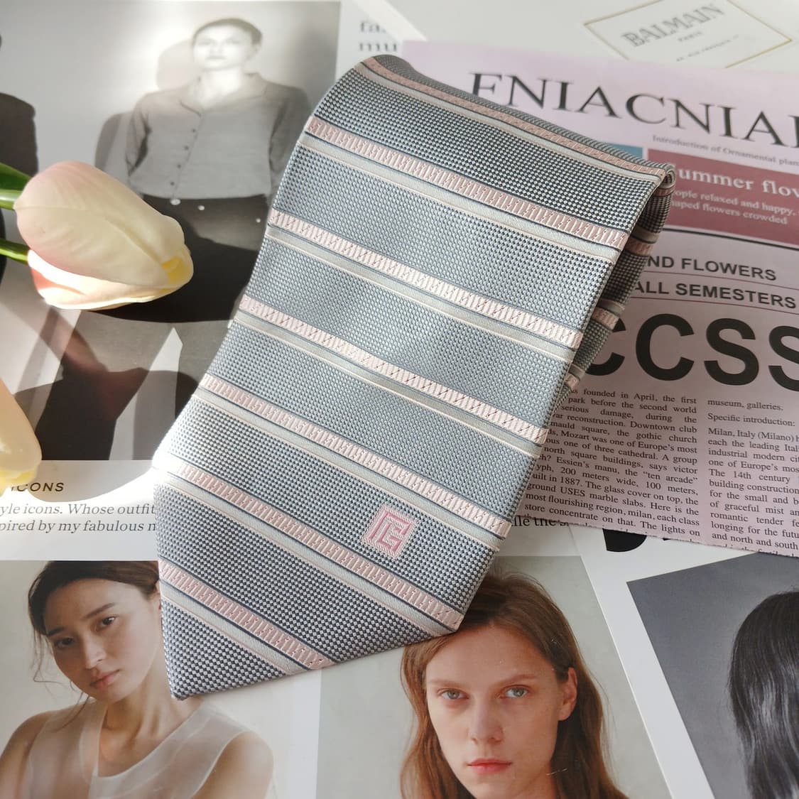 발망 실크 그레이 스트라이프 넥타이 9.5cm A+~A등급 A19569
 상품이미지3