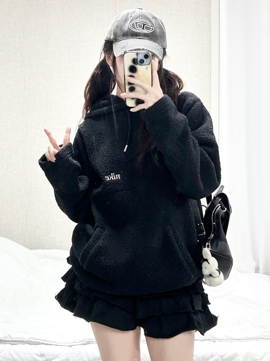 나이키 자수로고 블랙 뽀글이 후드 상품이미지2