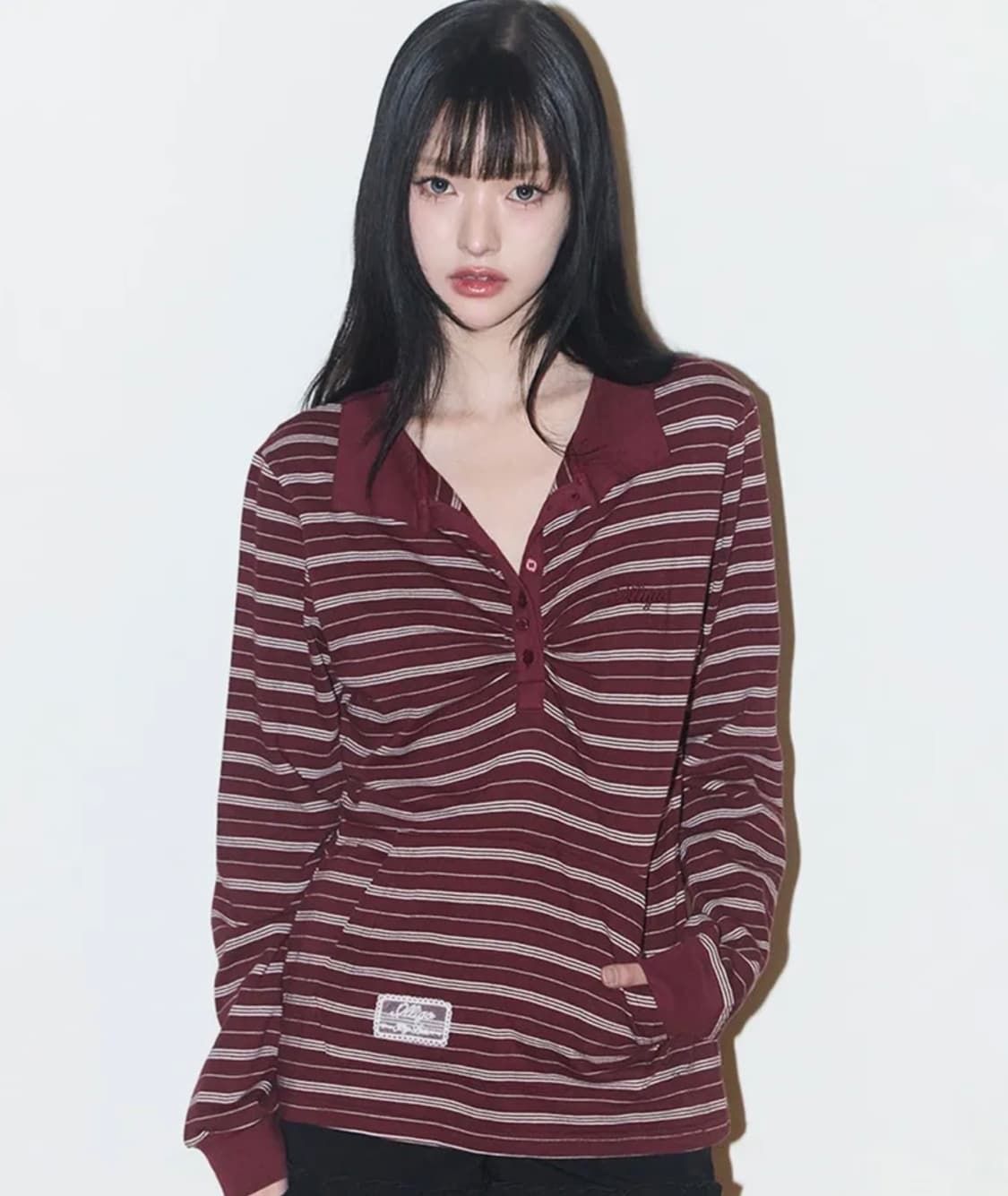 일리고 오픈카라 롱슬리브 버건디 상품이미지1