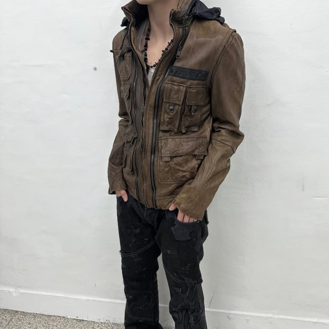 Solid homme multi pocket leather jacket 상품이미지3