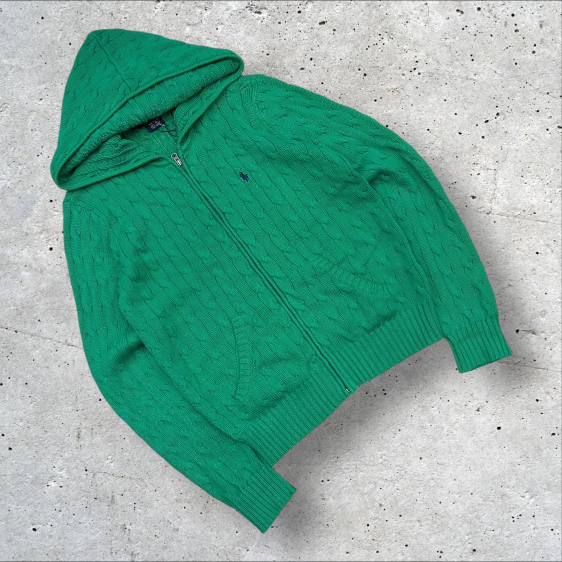 [L] 폴로 랄프로렌 케이블 니트 후드 집업 그린 B502 상품이미지1
