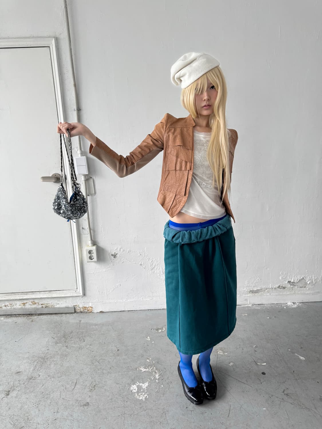 Teal green sweat midi skirt 상품이미지3