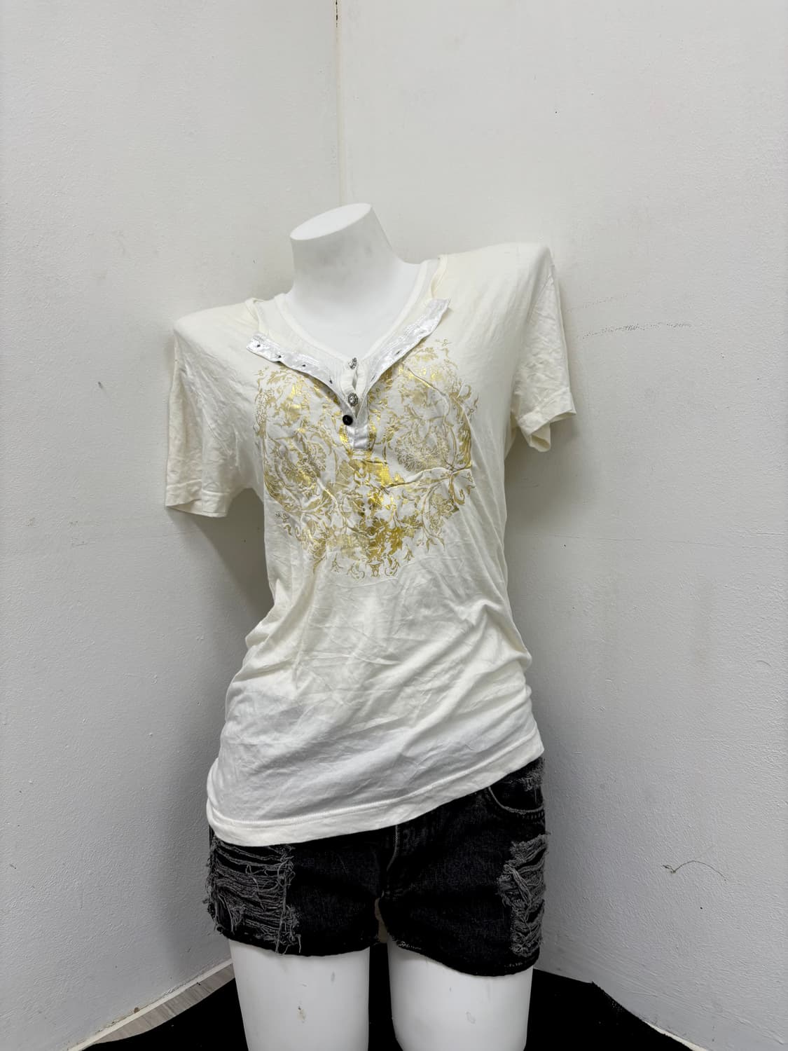 “Vintage”00’s Mood Glitter Print White T 상품이미지7