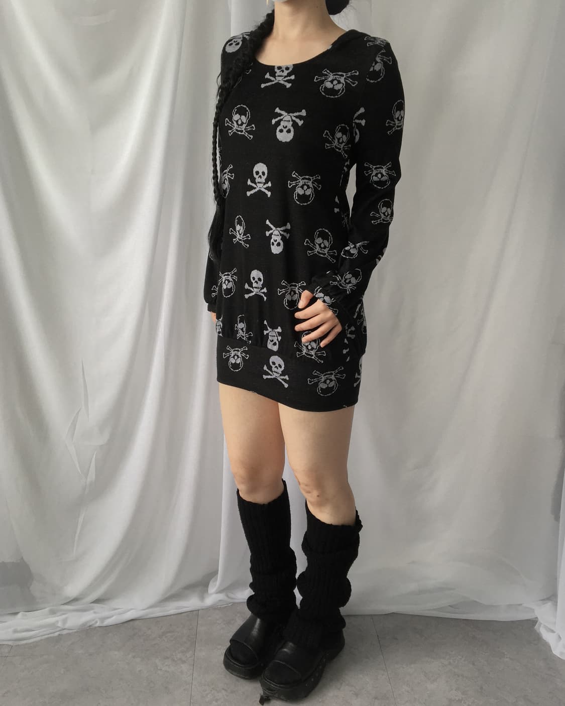 Skull pattern knit hood onepiece 상품이미지7