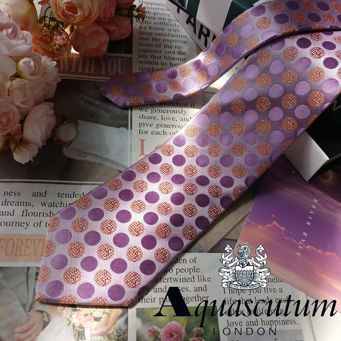아쿠아스큐텀 퍼플핑크 도트 패턴 넥타이 9.2cm A+등급 E821 상품이미지2