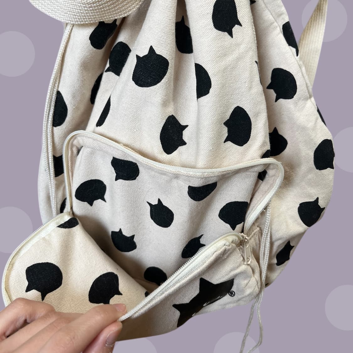 네넷 냐🐾 아이보리 땡땡이 고양이 짐색 백팩 상품이미지4