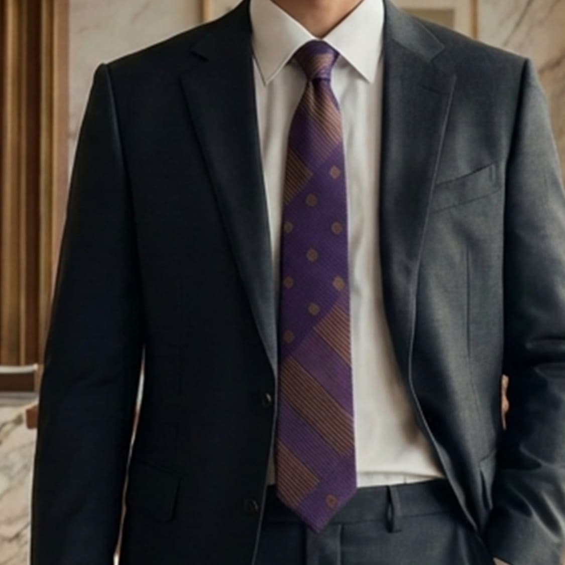 타임 퍼플 도트 스트라이프 패턴 넥타이 8.6cm A+등급 K2395
 상품이미지1