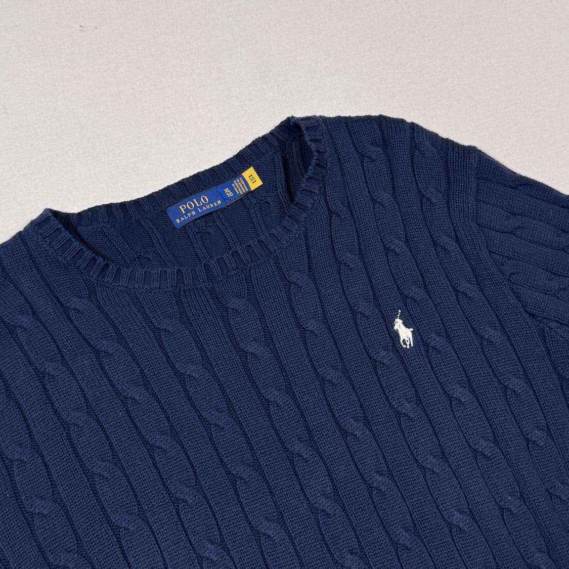 XL) 폴로 랄프로렌 케이블 꽈배기 니트 신형 큐알탭 네이비 상품이미지3