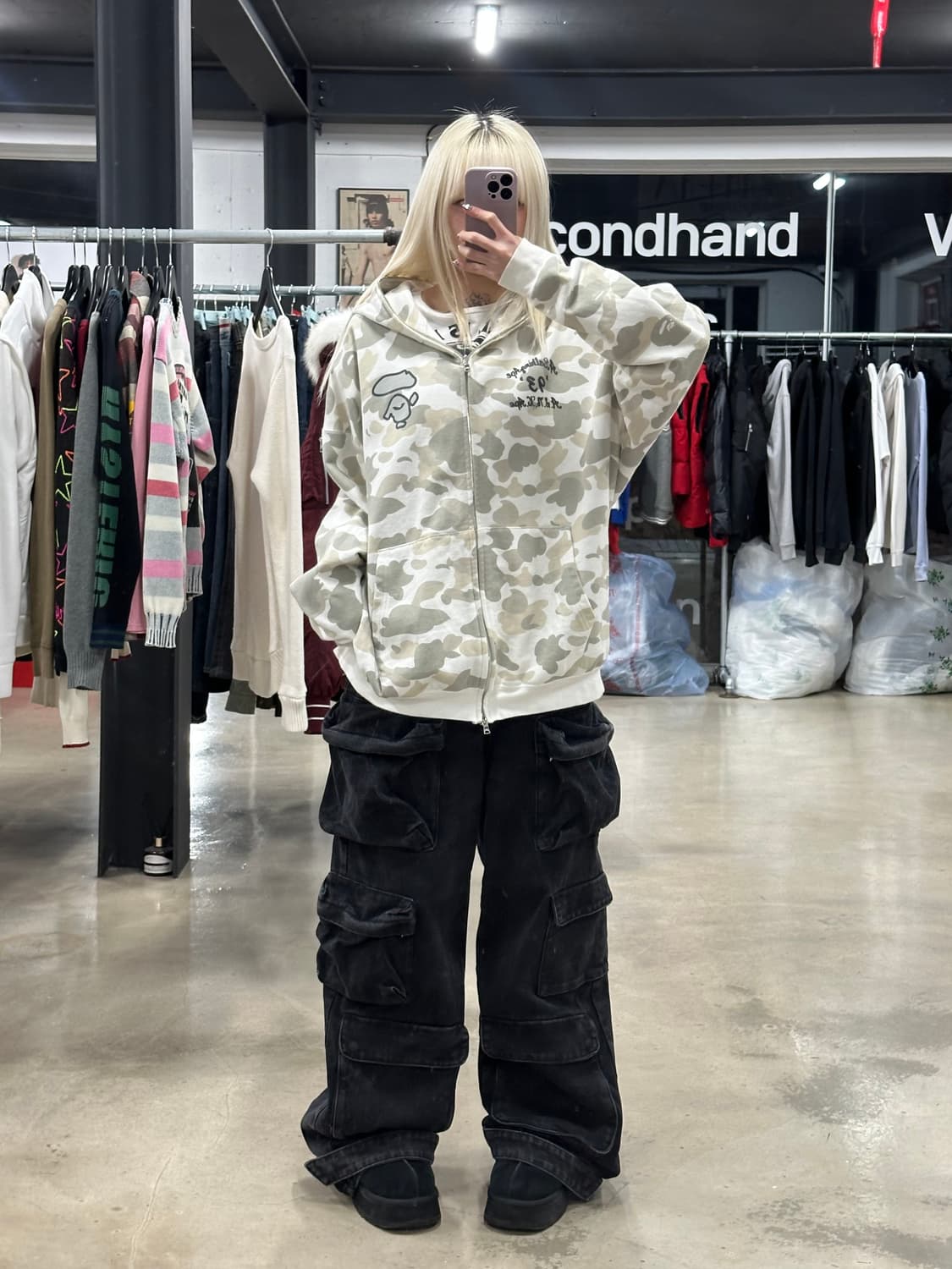 베이프 카모 오버사이즈 풀 집 후드 화이트 상품이미지3