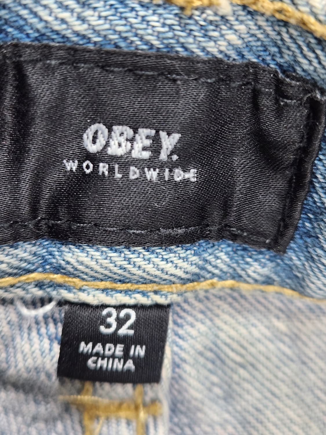 OBEY 연청 컷팅 데님팬츠 32 / 빈티지 워싱 와이드핏🔥 상품이미지5