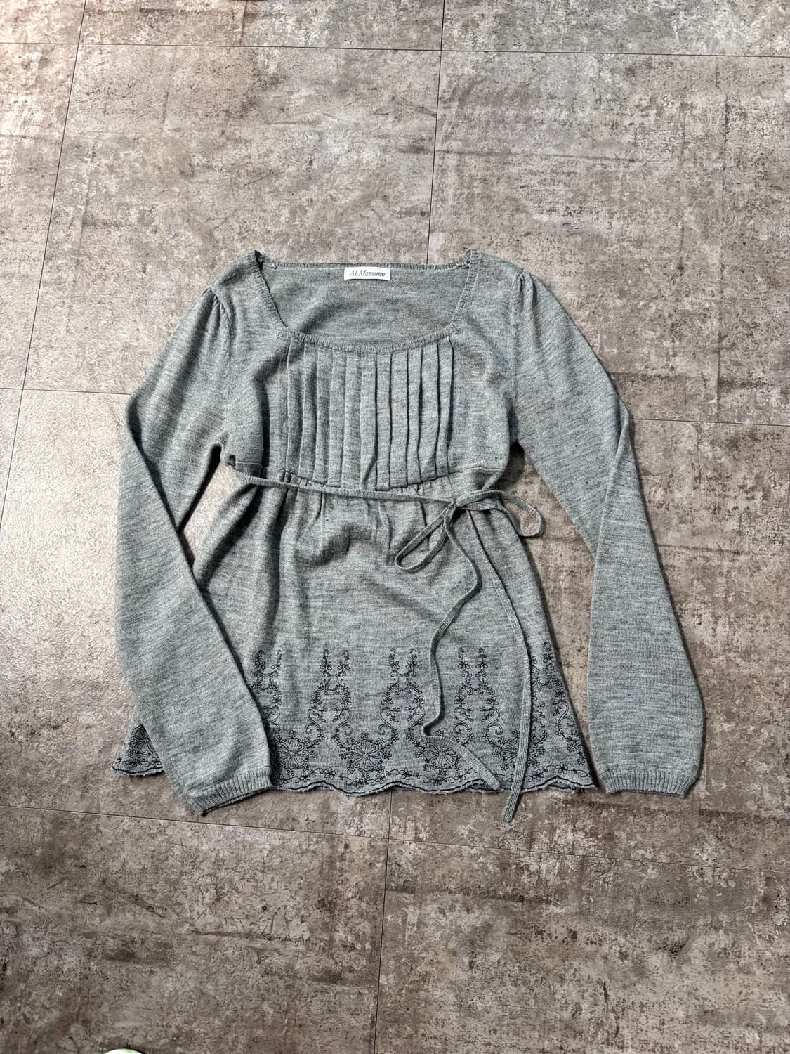 울 자수 셔링 넥 니트 엠보 로즈 패턴 스커트 2pcs SET 상품이미지5