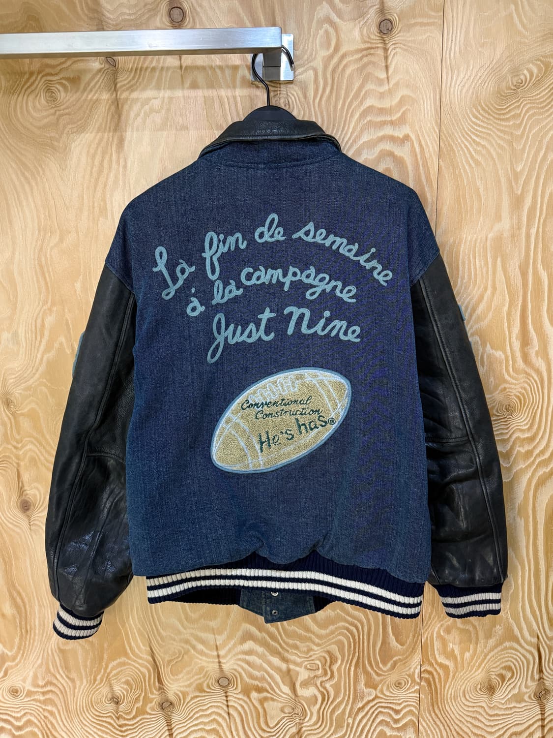 히즈해즈 데님 레더 체인 스티치 바시티 자켓  상품이미지5