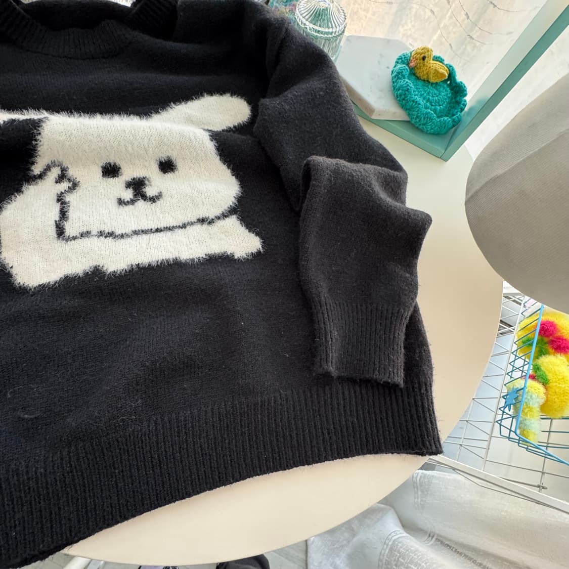 블랙 화이트 토끼패턴 니트 긴팔 스웨터 상품이미지7