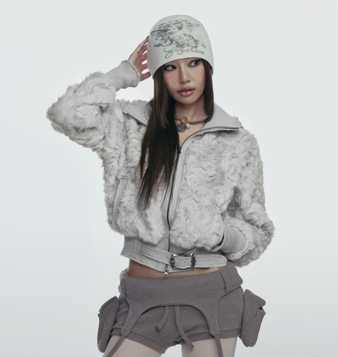 길라아카이브 폭스 퍼 벨트 집 자켓 그레이 퍼자켓 상품이미지1