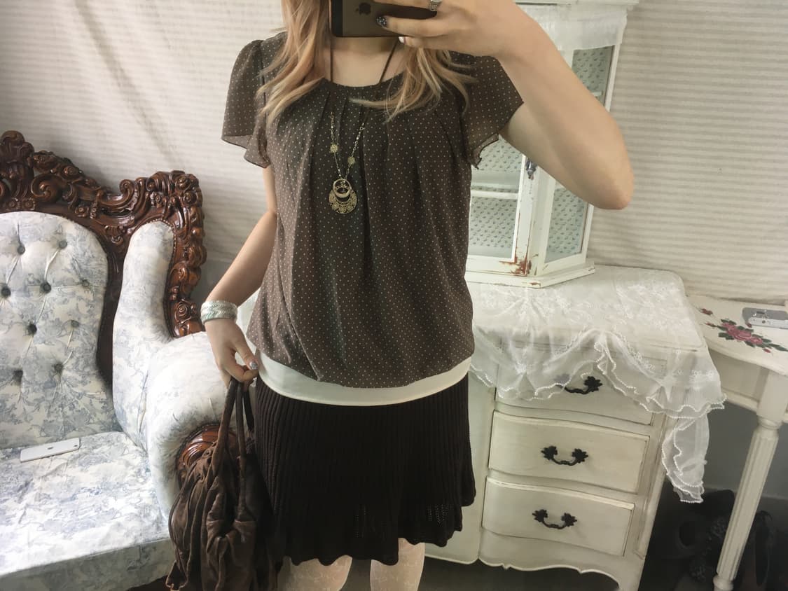 빈티지 브라운 도트 블라우스 상품이미지3