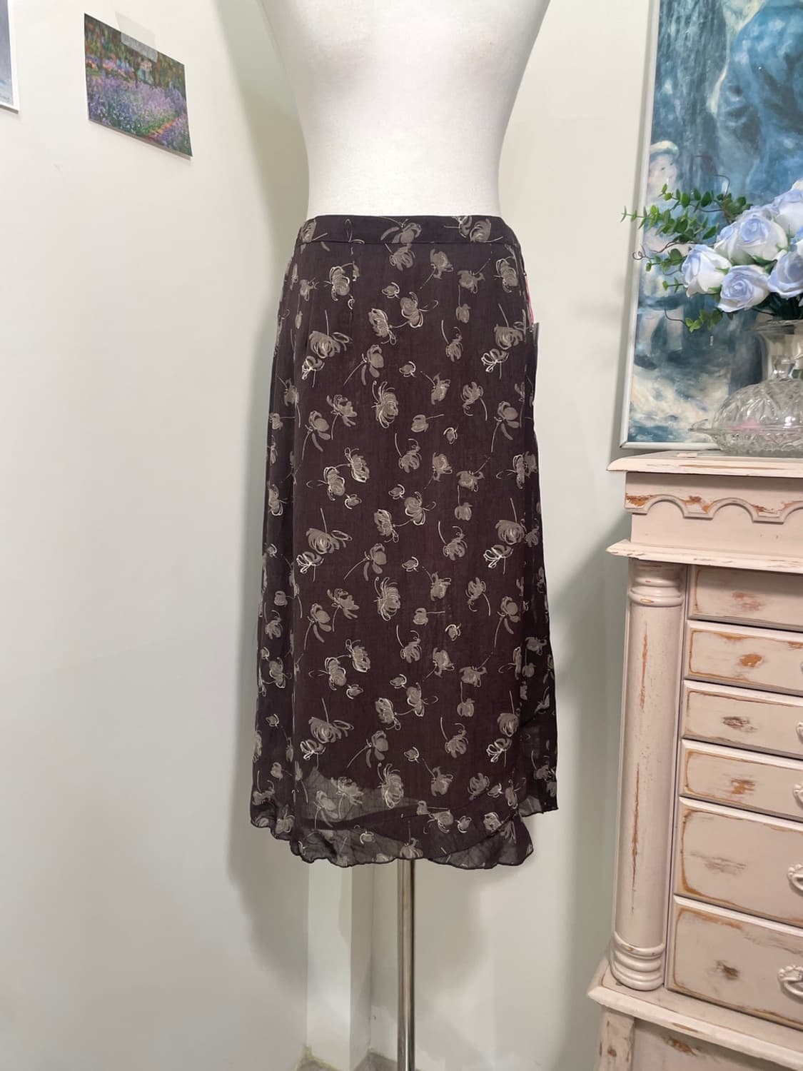 purple brown oriental flower ruffle skir 상품이미지5