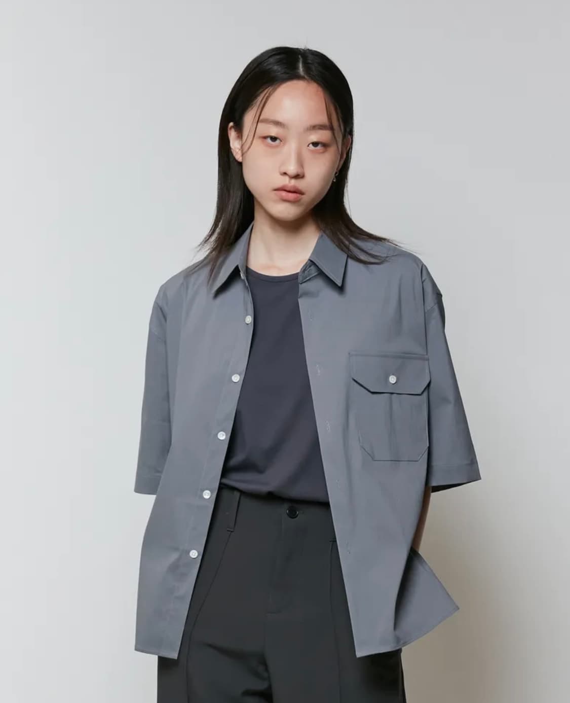 M) 하이파이펑크 포켓 릴렉스드 하프 셔츠 차콜 상품이미지6