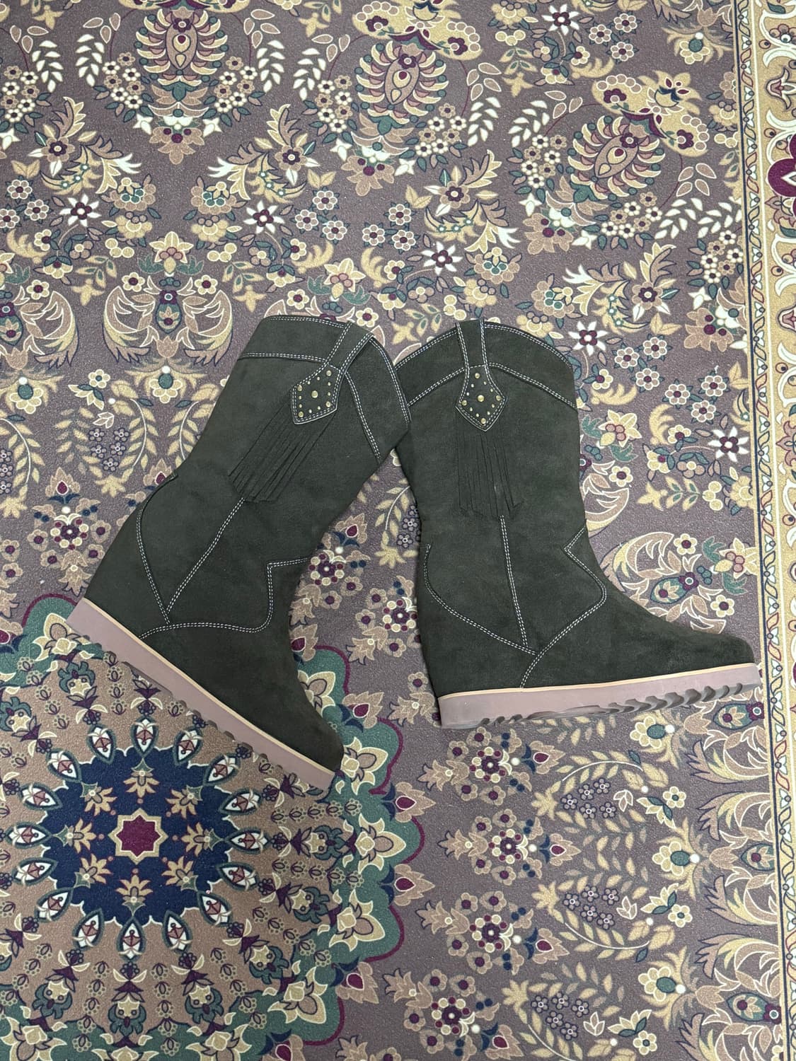 카키 테슬 웨스턴 부츠 상품이미지1