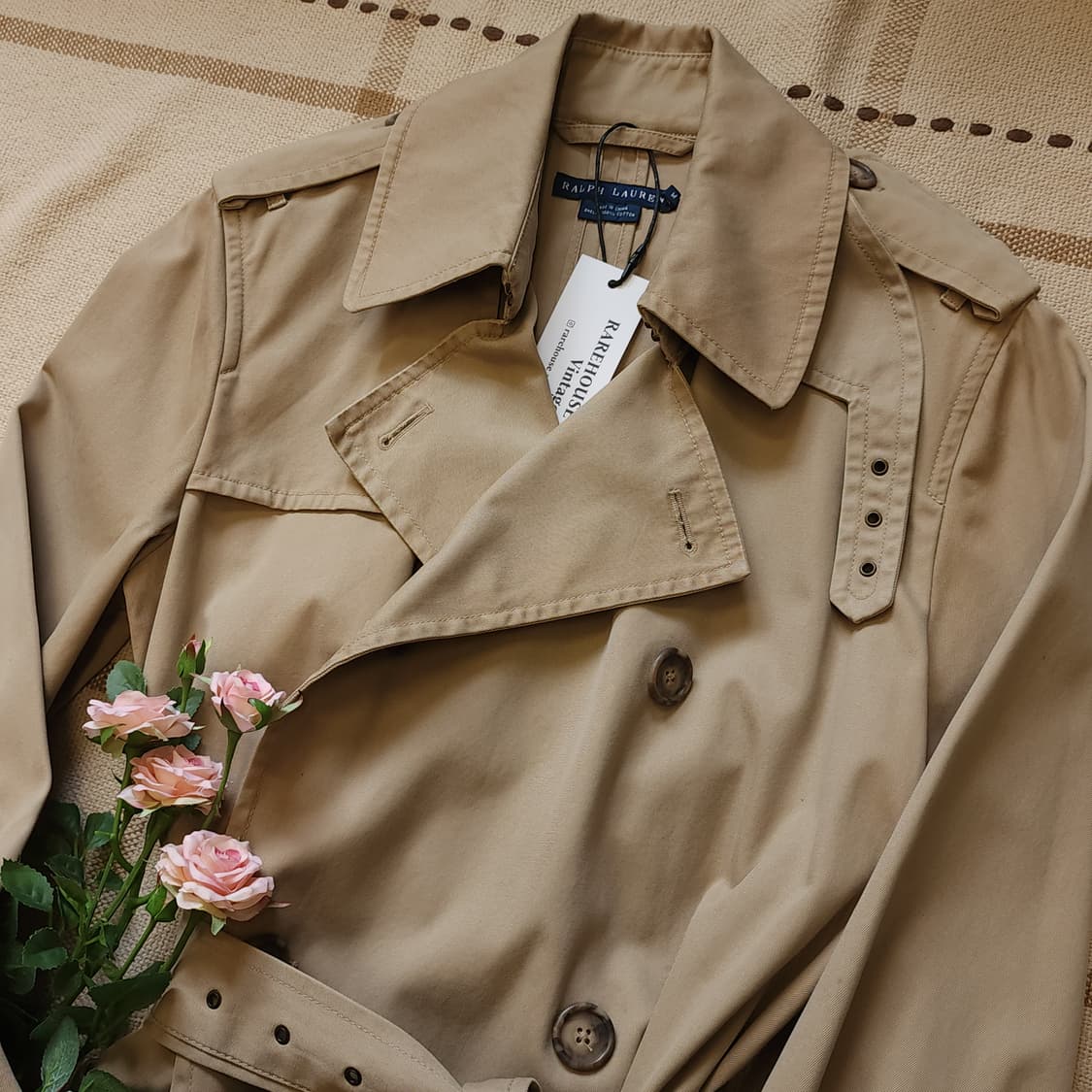 폴로 랄프로렌 여성용 베이지 더블 트렌치 코트 M 상품이미지3