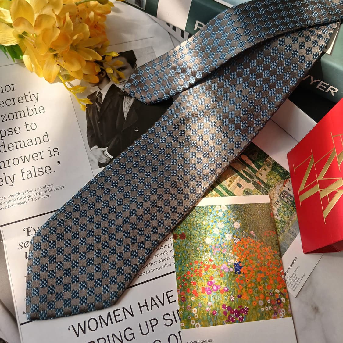 조르지오 아르마니 블루 마름모 자카드 넥타이 9.2cm A+등급 E773 상품이미지4