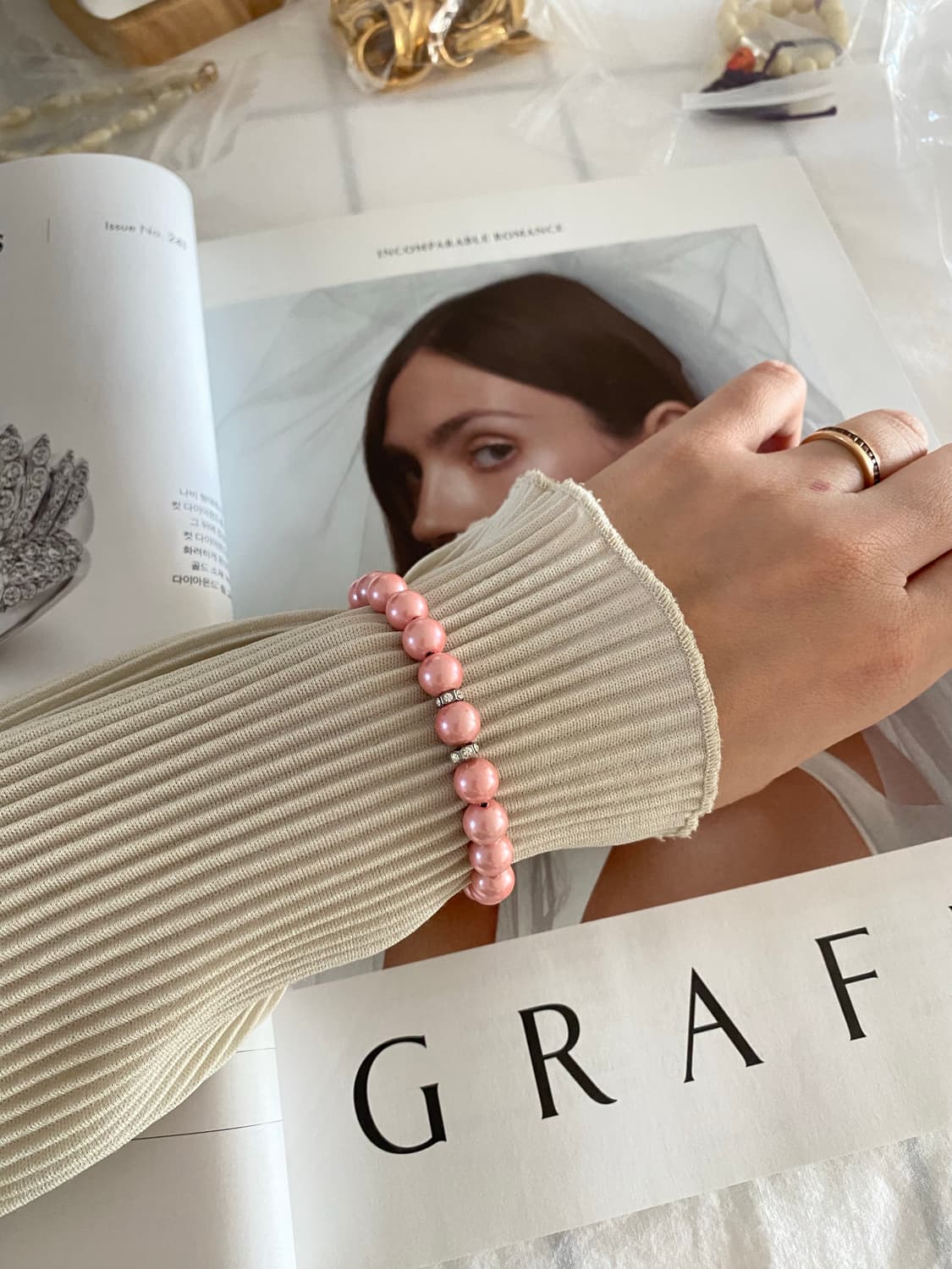 핑크 자석형 진주구슬 팔찌 상품이미지4