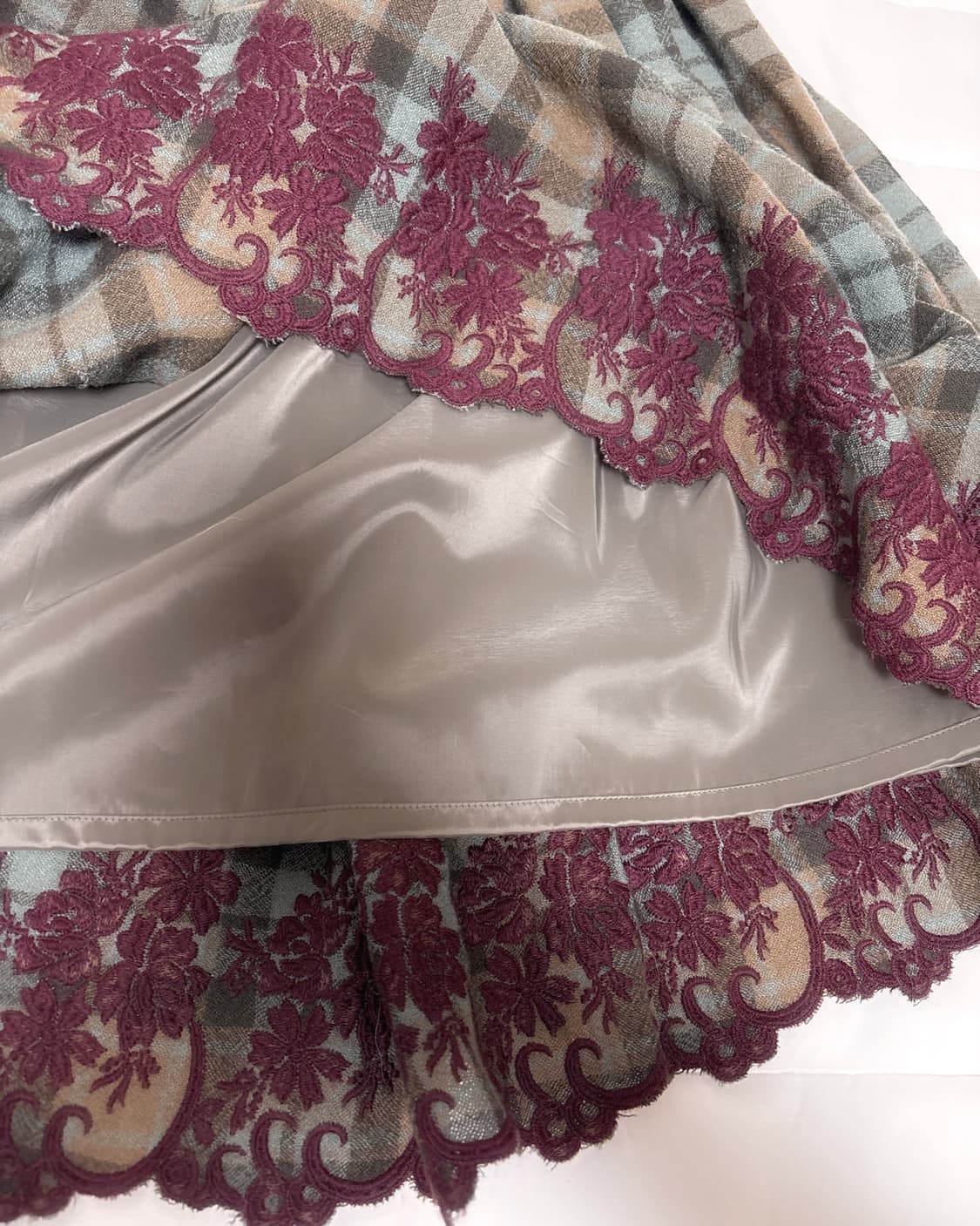 일본 빈티지 체크 레이스 사와코 미디 스커트 상품이미지5