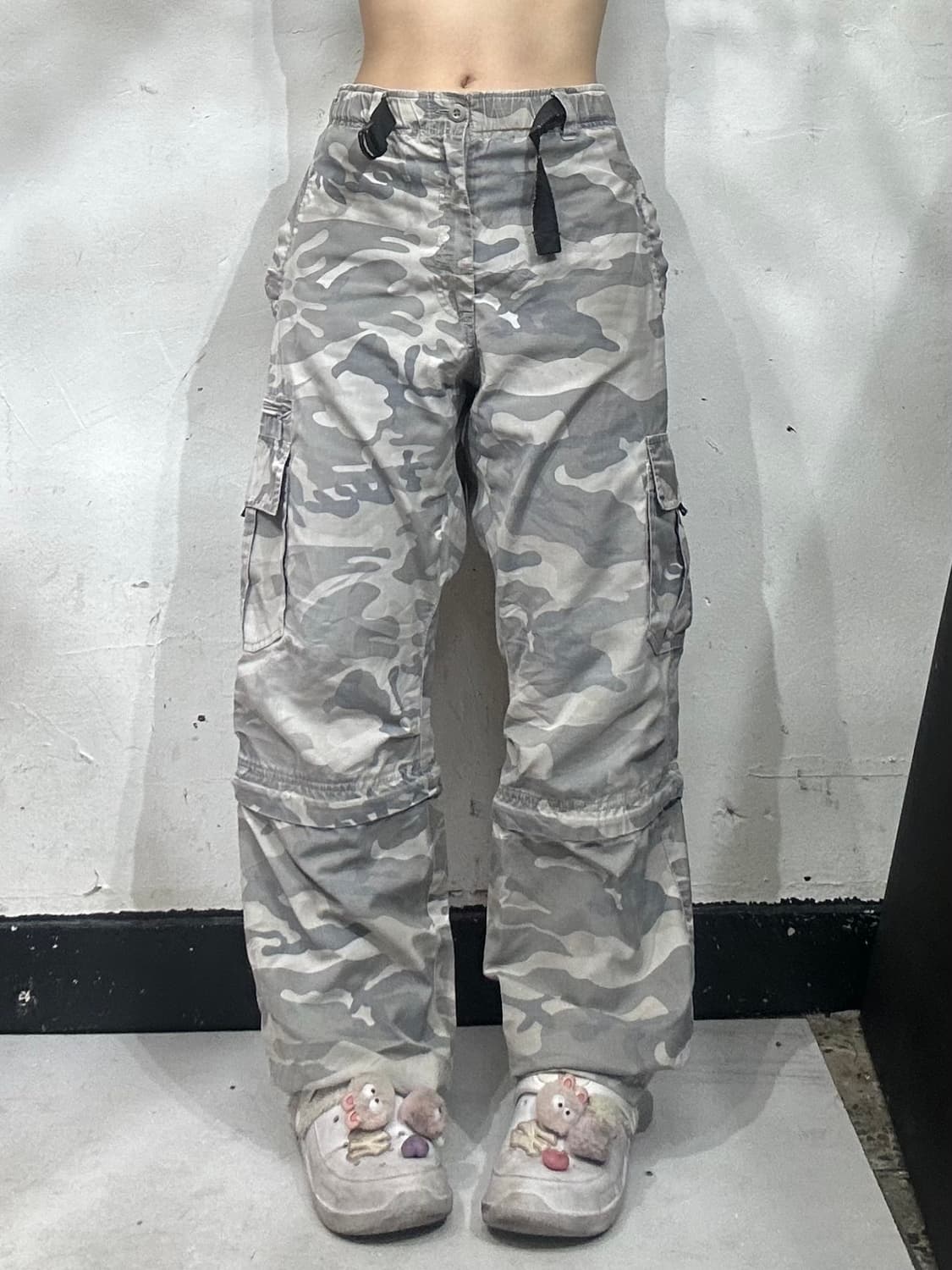 일본 빈티지 베이지 절개 포인트 와이드 밀리터리 카모 팬츠 카고 바지  상품이미지2