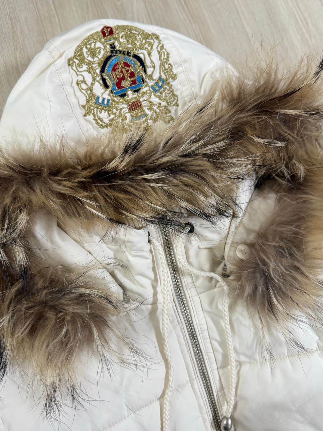 Ask 에스크 화이트 아이보리 울프죠 퍼 후드 패딩 상품이미지4