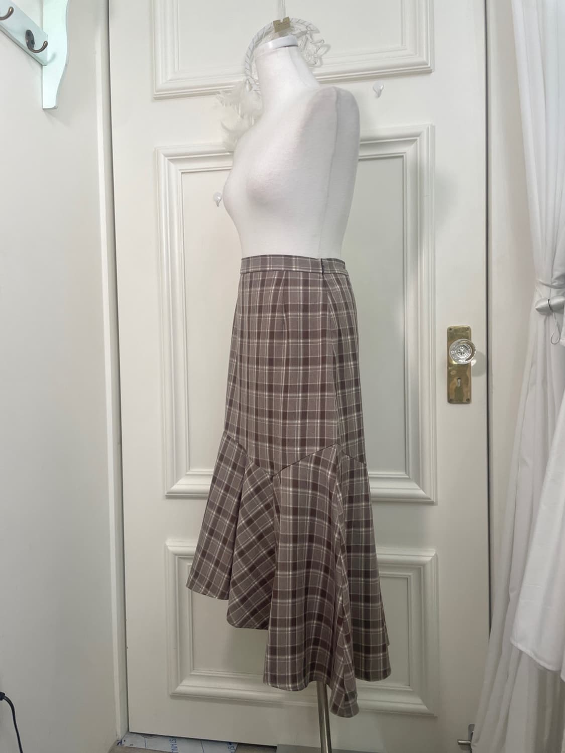 pinkbeige check ruffle banding unbalance 상품이미지2