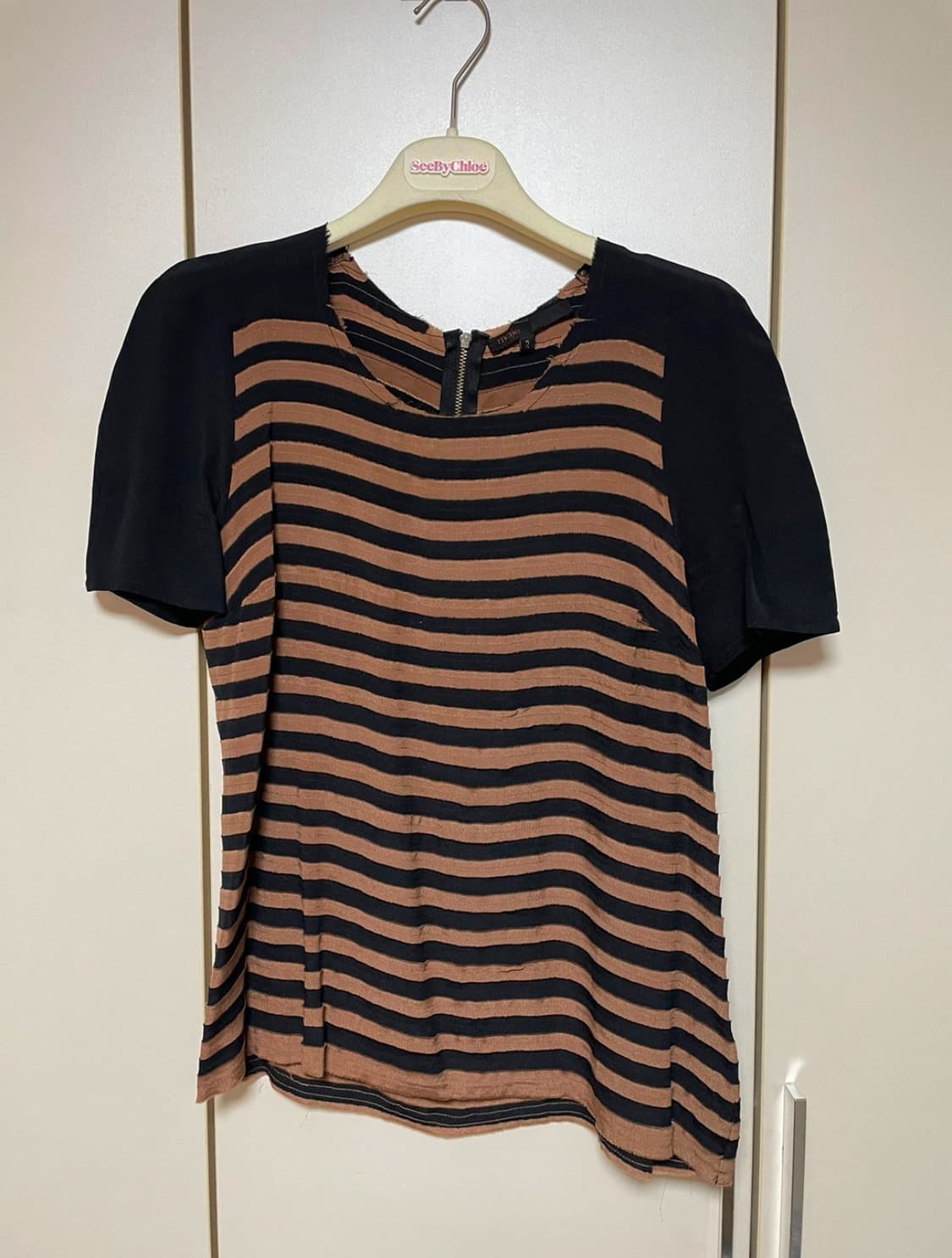 마쥬 여성 스트라이프 실크 티셔츠 2 상품이미지1