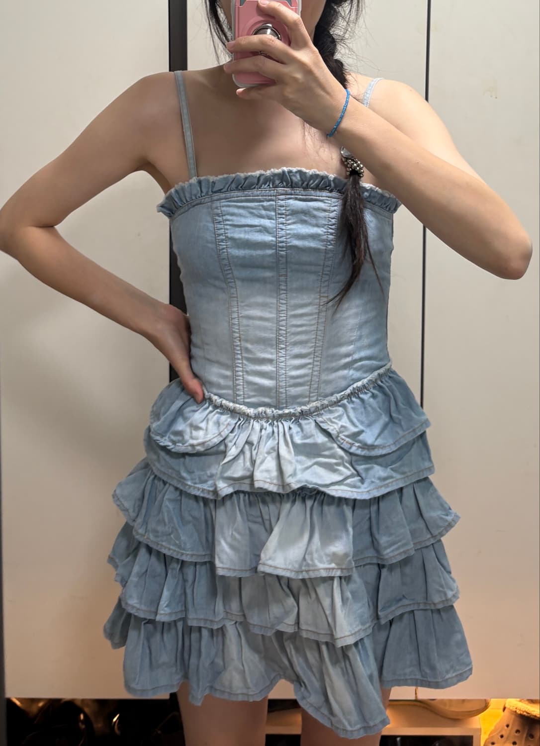 빈티지 데님 워싱 캉캉 미니원피스 상품이미지1