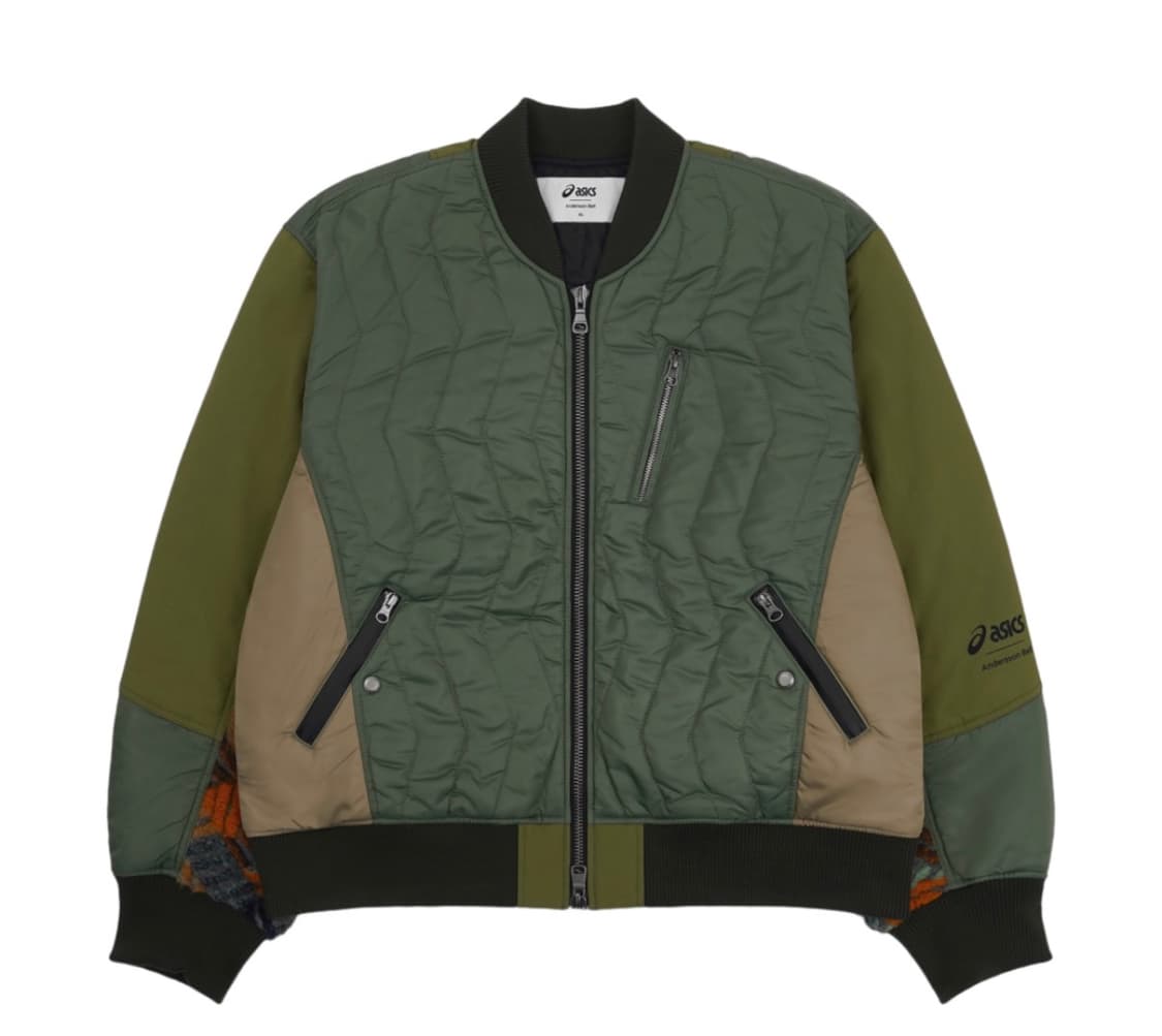 앤더스벨 x 아식스 콘트라스트 퀄팅 봄버 자켓 (카키) 상품이미지1