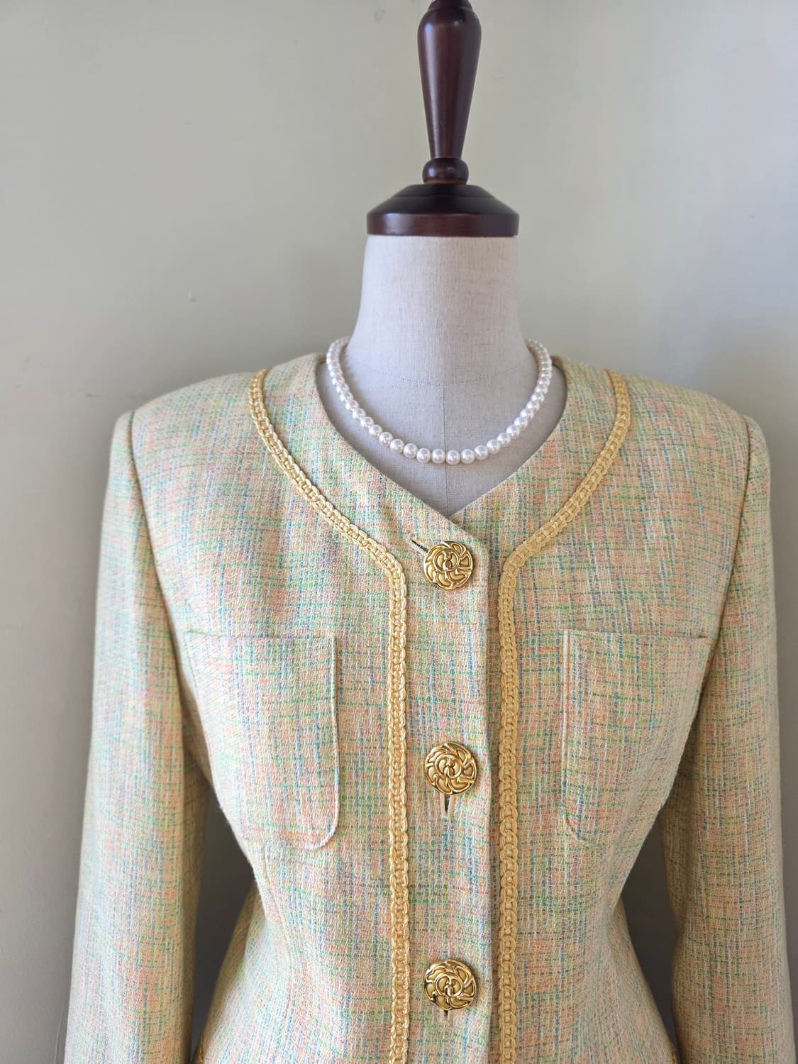 레이스 테이핑 금장 버튼 트위드 자켓 상품이미지1