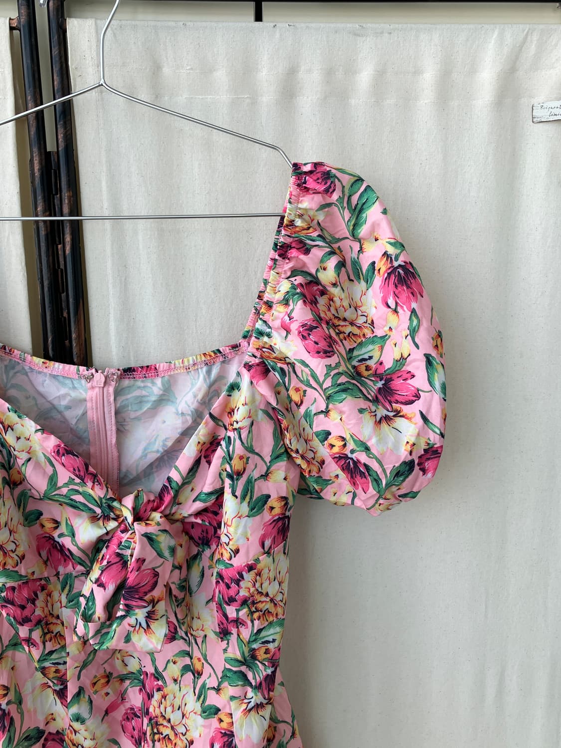 peach pink flower pattern ribbon dress 상품이미지8