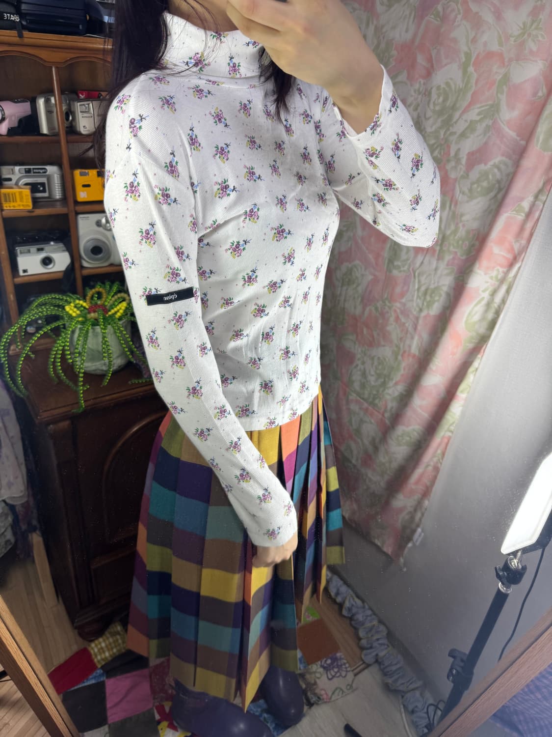 레이어드 긴팔 티셔츠 꽃무늬 빈티지 상품이미지4