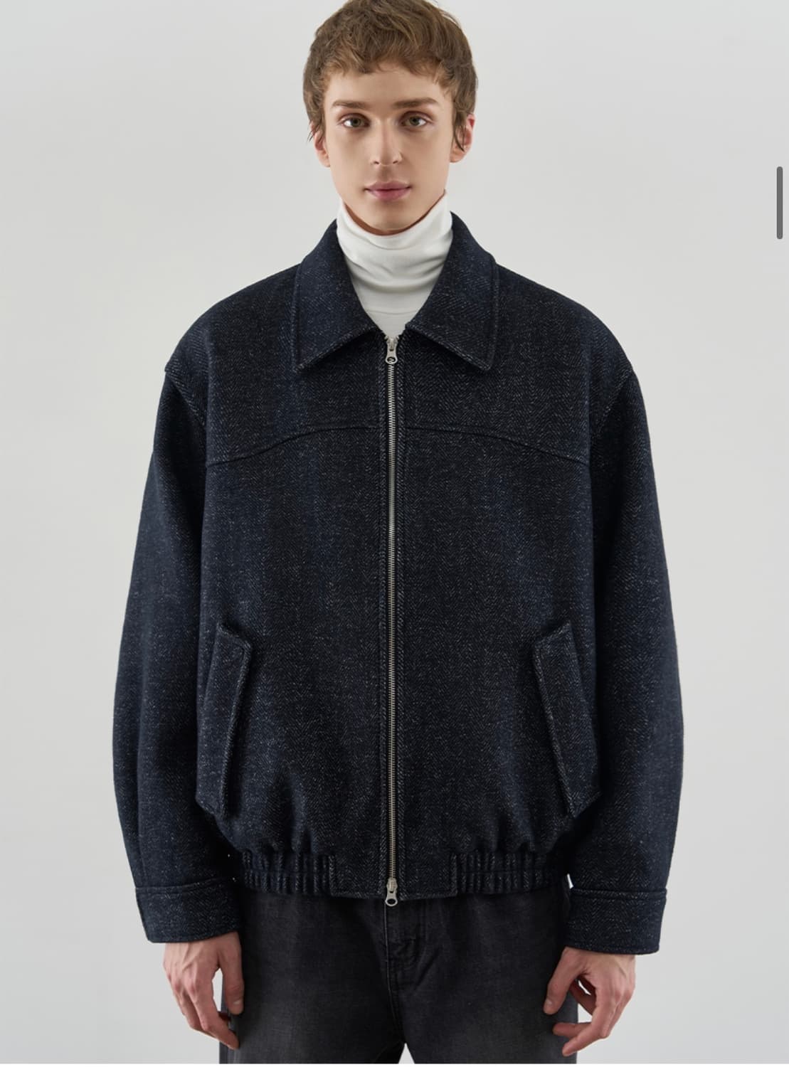 (새상품)(L) 드로우핏 헤링본 카라 집업 블루종 자켓 [NAVY] 상품이미지4