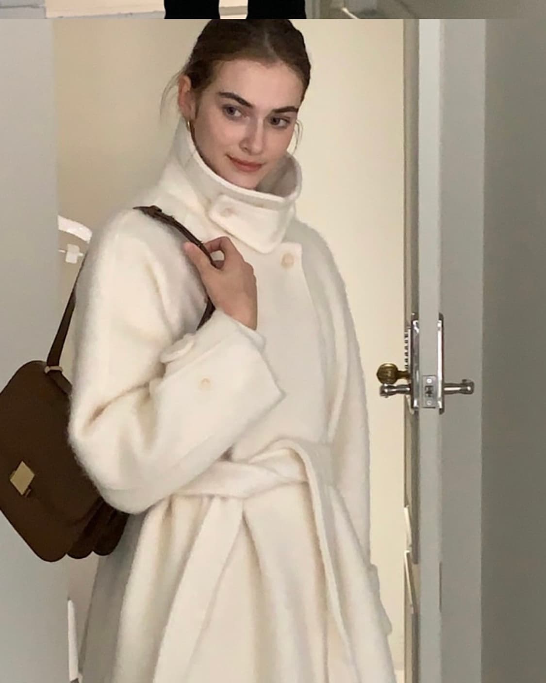 앤유브라운 아이보리 울 하프코트 새상품 상품이미지6