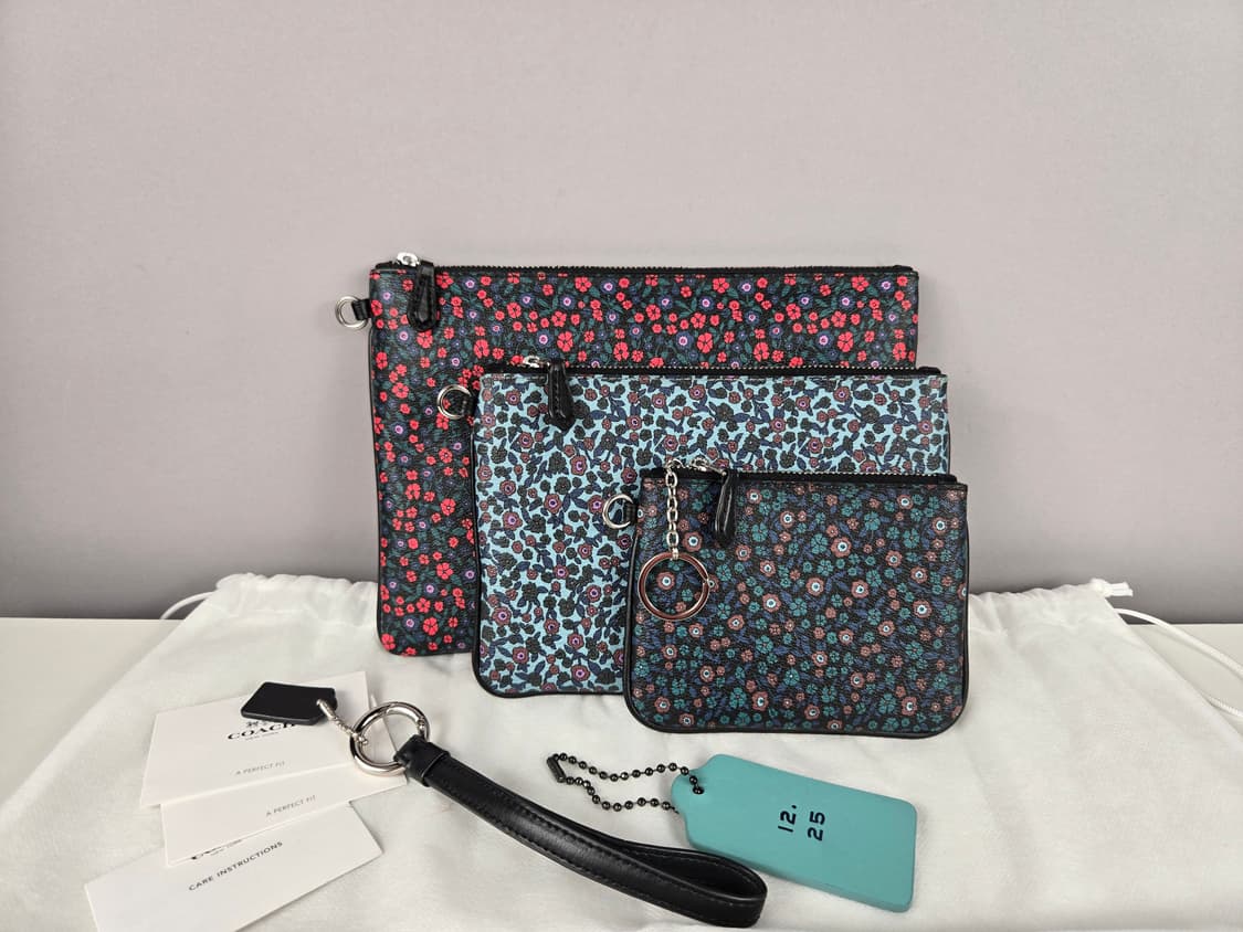 COACH 코치 트리오 파우치 플라워 트리플 잔꽃 클러치 세트 상품이미지1