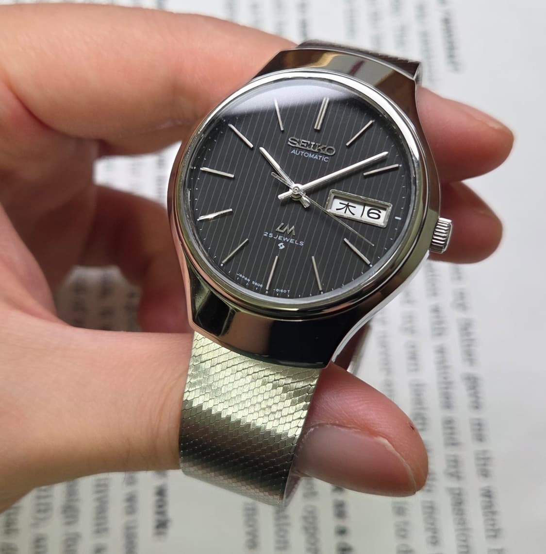 레어] 빈티지 세이코 LM로드매틱 25쥬얼 블랙 세로판 한자 데이데이트 상품이미지3
