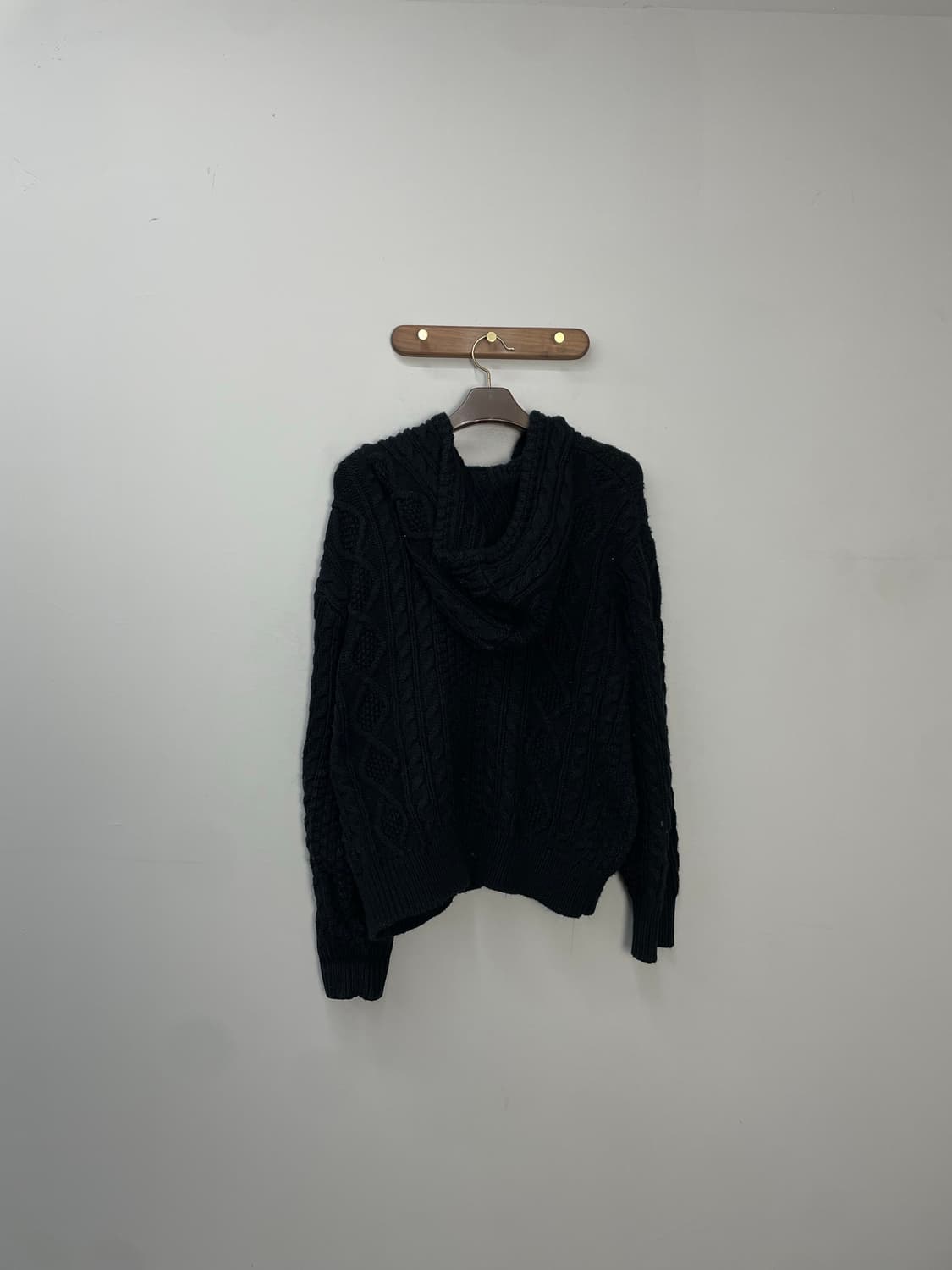 트릴리온 블랙 아란 케이블 니트 후드집업 H1162 상품이미지4