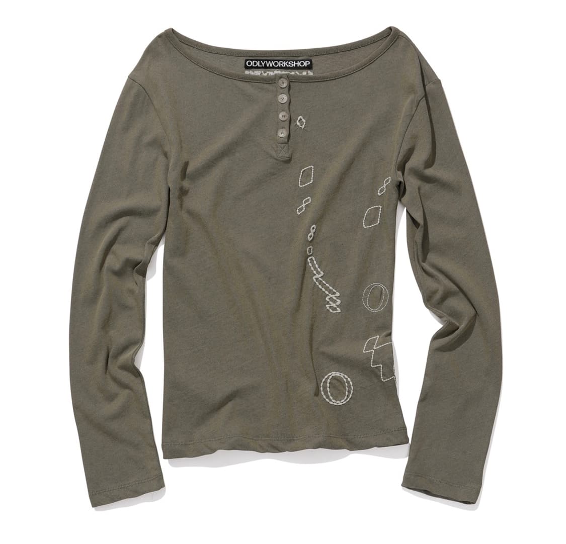 오들리워크샵 Stitch Henley Tee 카키 상품이미지1