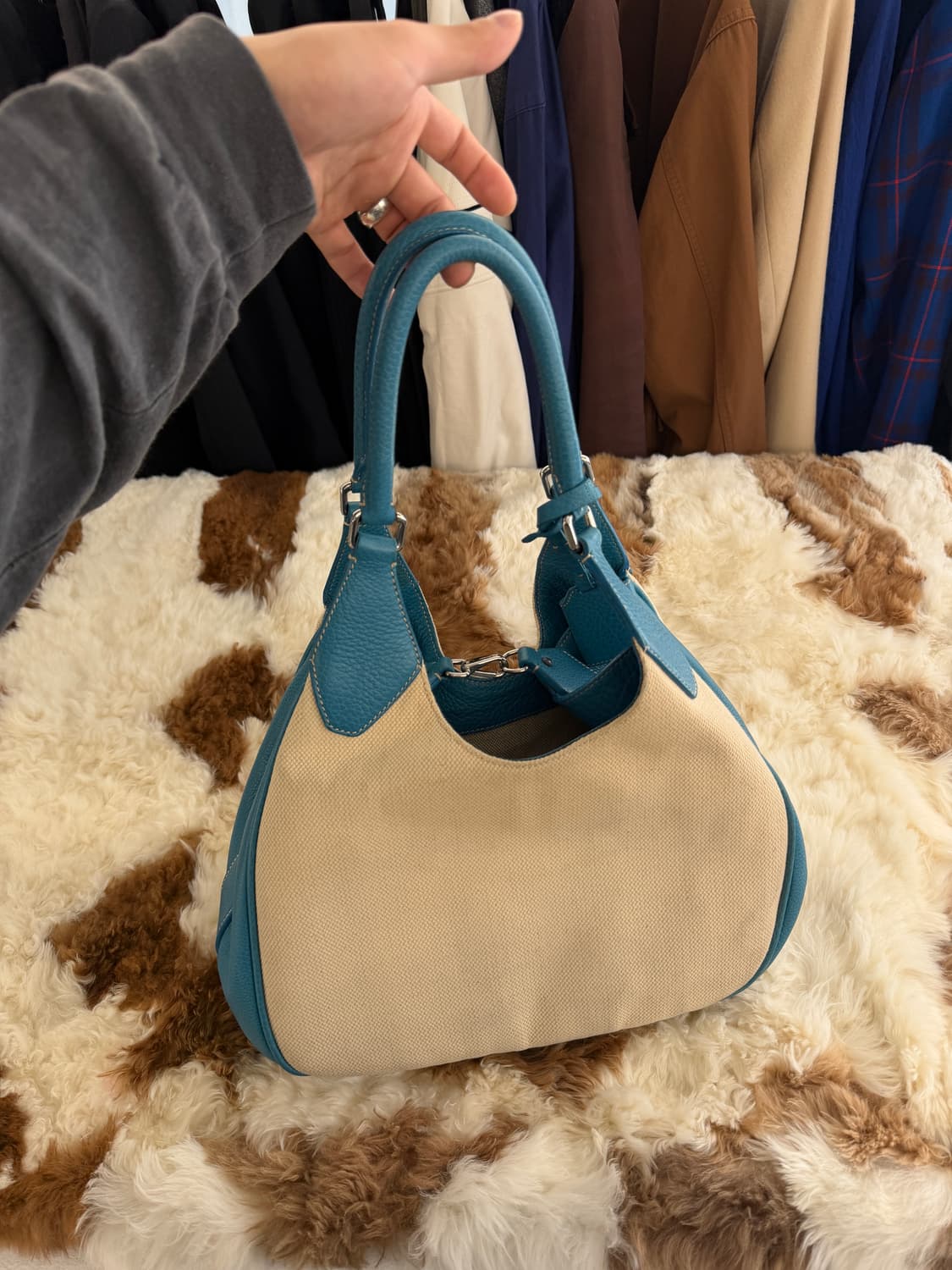 turquoise leather & canvas bag 상품이미지2