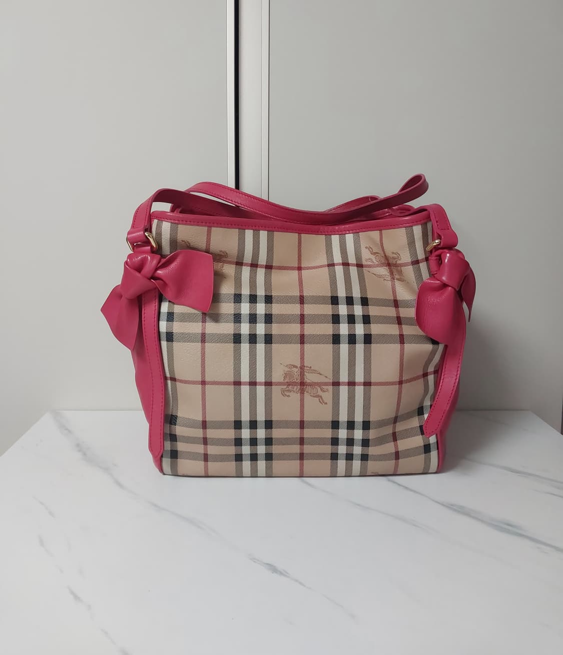 [정품] 버버리 헤이마켓 체크 핑크 리본 토트백 상품이미지3