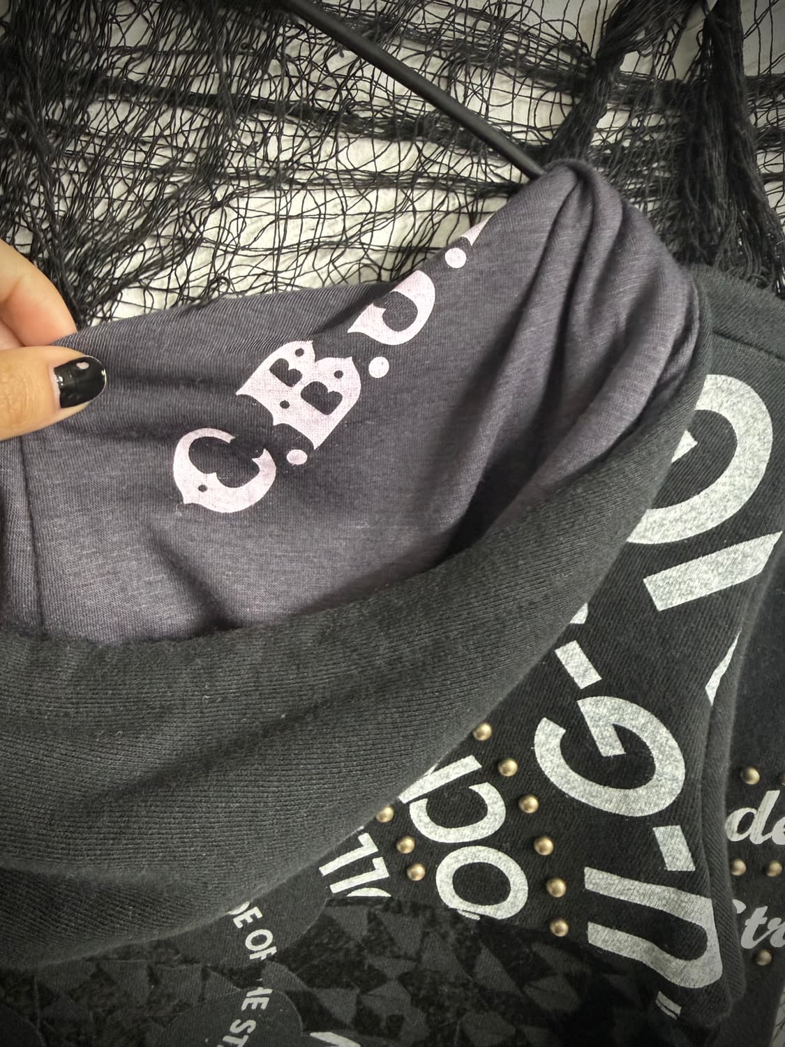 Cross stud printing hood zip up 상품이미지3