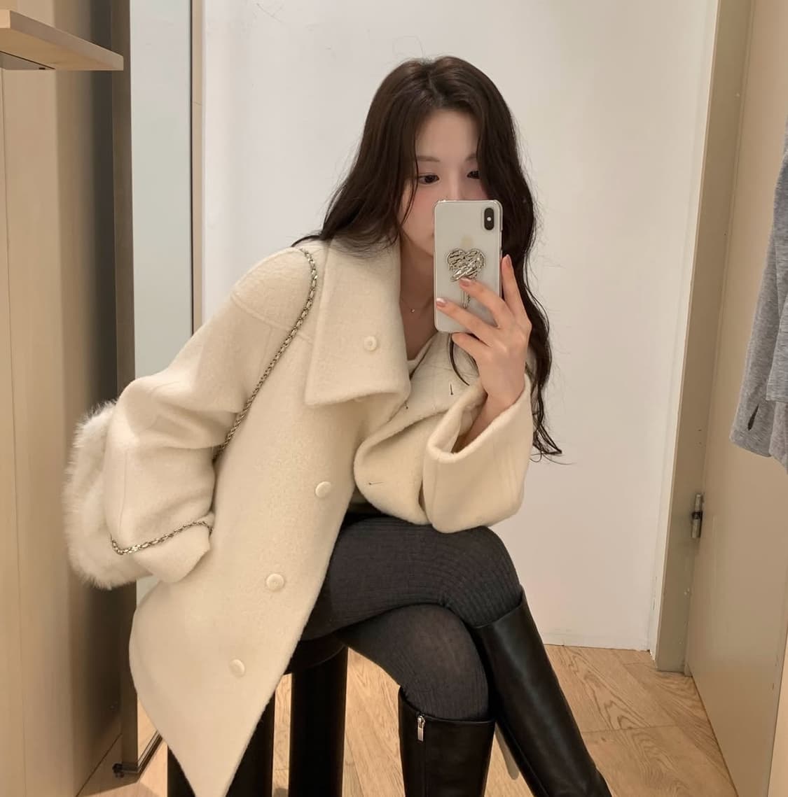 미착용새상품) 녹섭 알파카 커브 컬러 하프코트 크림 s 상품이미지3