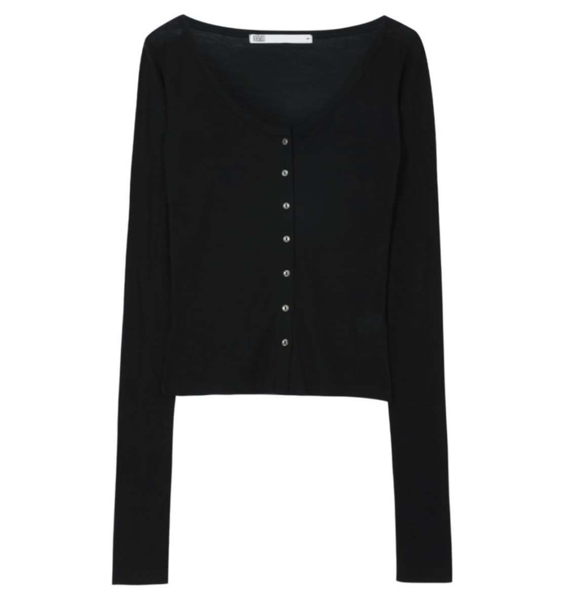 BASIC SCOOPED BUTTON CARDIGAN, BLACK 상품이미지2