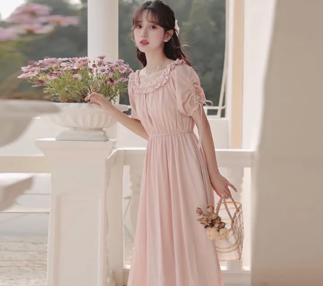 10월까지처분|프릴 오프숄더 셔링 플레어 허리밴딩 롱원피스 상품이미지2